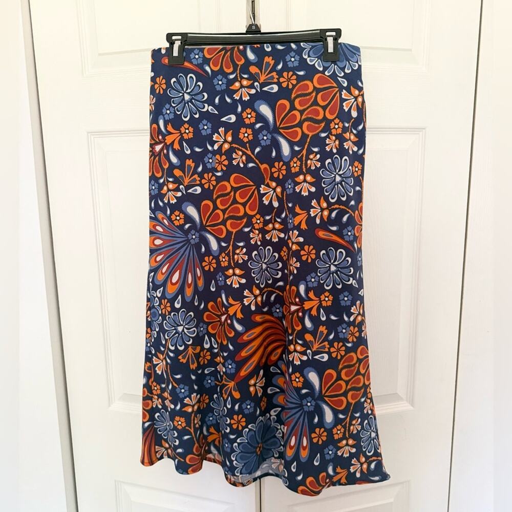 NWT Sigrid Olsen Flowers Floral Midi Skirt Orange Purple Funky Size Small - Picture 2 of 6